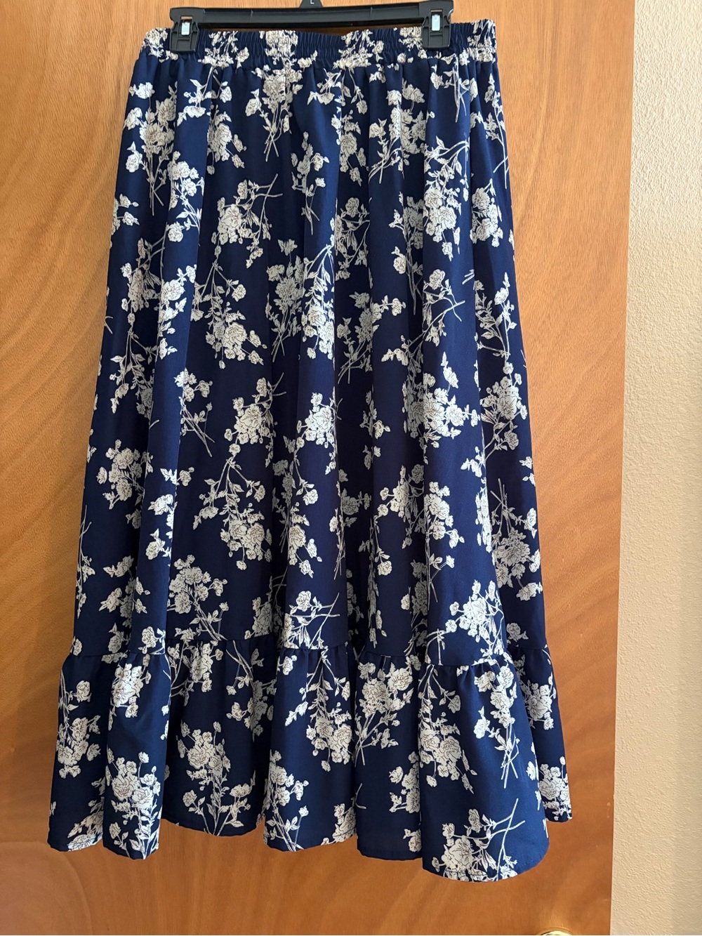 SHEIN Navy Blue Floral Tiered Midi Skirt